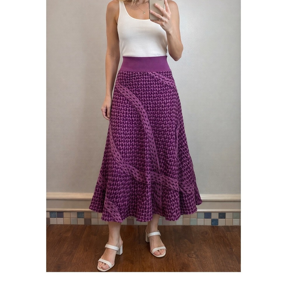 She's So Italy Purple Silk Blend Trompe l'oeil Cable Knit Print Midi Skirt Italy